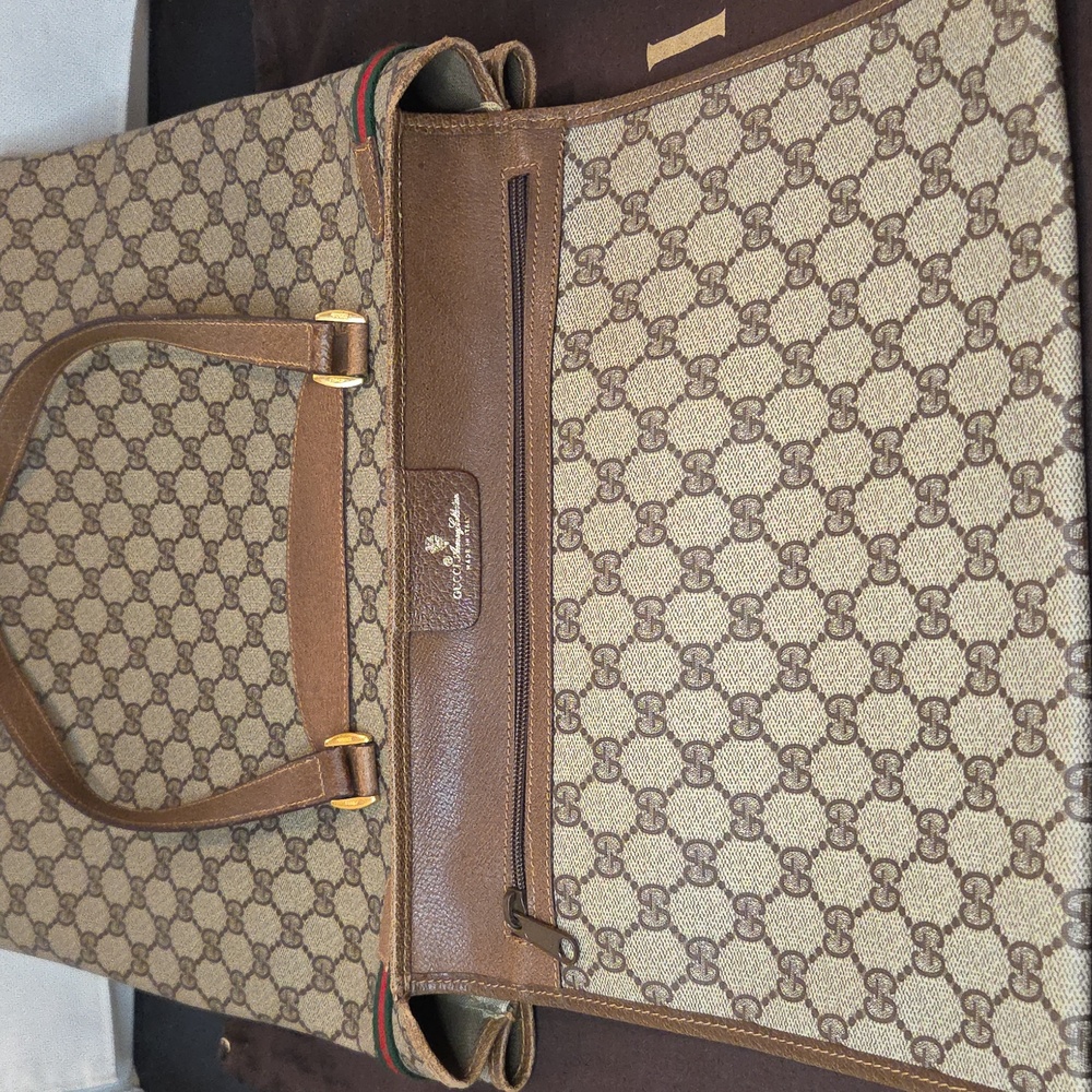 GUCCI 1970's Accessories Collection coated canvas/leather/webbing large tote bag - Picture 15 of 17